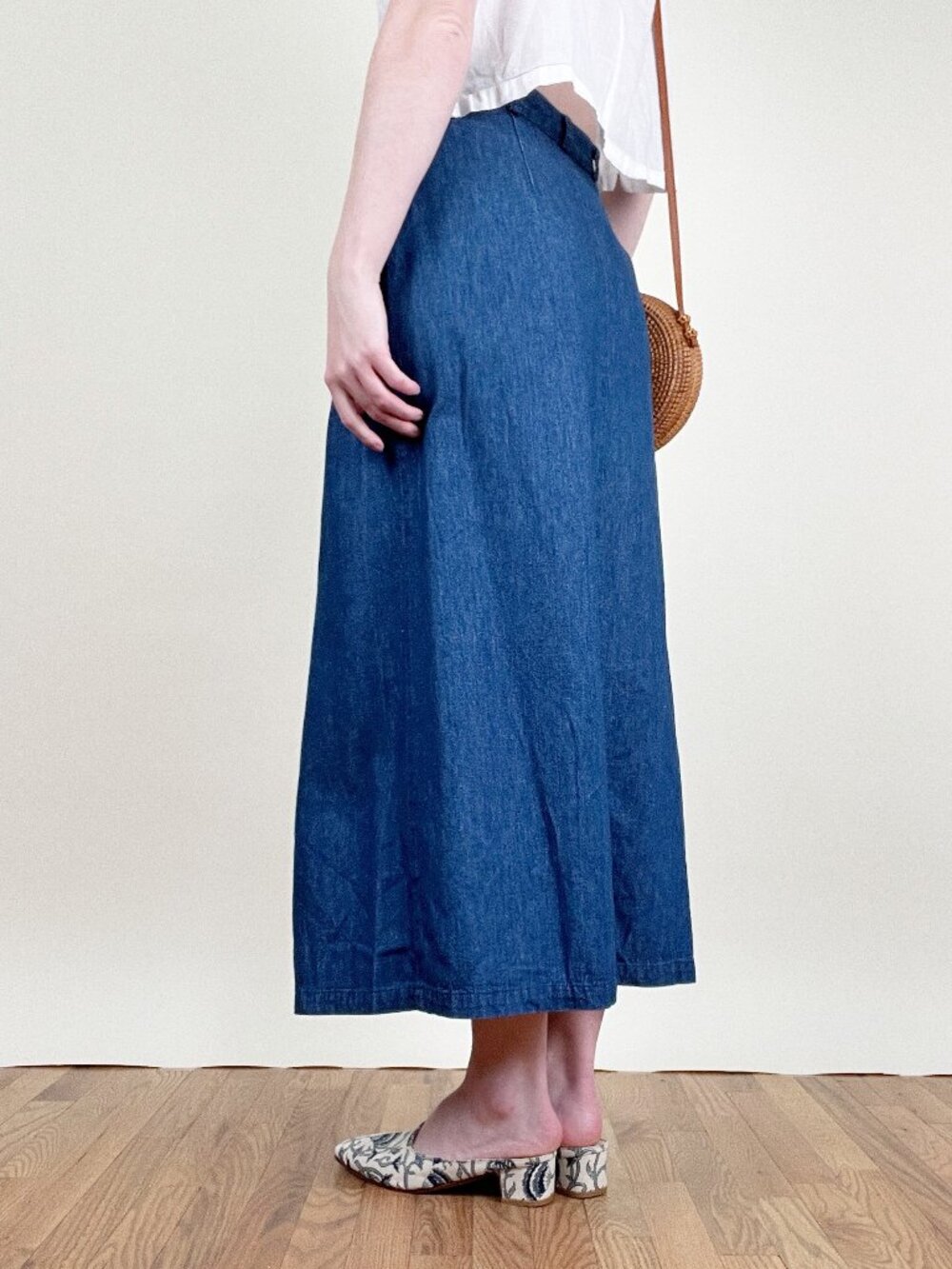 Vintage 90s Y2K Maxi Skirt 100% Cotton Denim High Rise Waist Button Down Up Boho - Picture 4 of 8